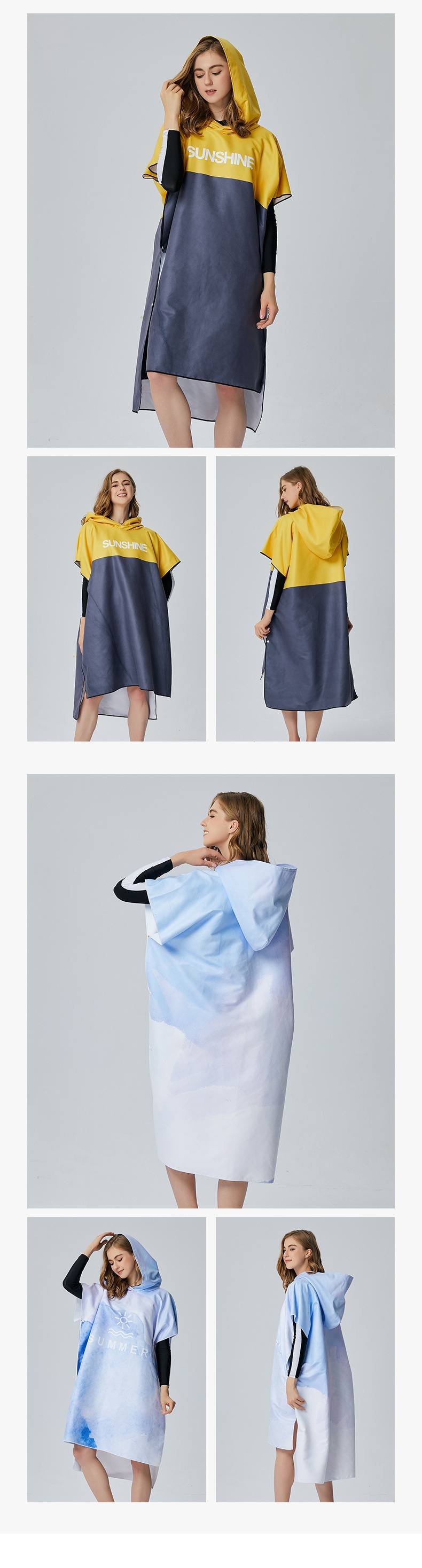 Terry Hooded Beach Poncho Robe for Adults Terry Hooded Beach Poncho Robe for Adults
