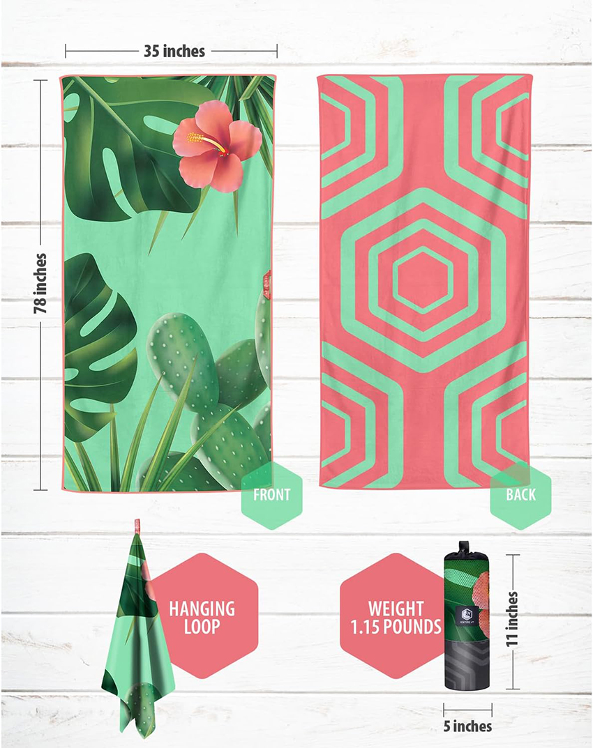 Green Leaf Beach Towel-HANGING LOOP WEIGHT 1.15 POUNDS Green Leaf Beach Towel-HANGING LOOP WEIGHT 1.15 POUNDS