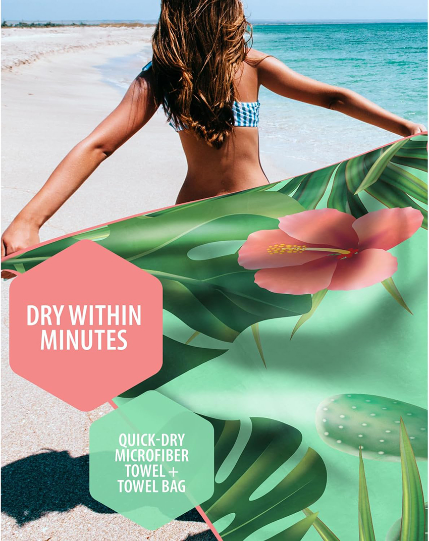 Green Leaf Beach Towel-DRY WITHIN MINUTES Green Leaf Beach Towel-DRY WITHIN MINUTES