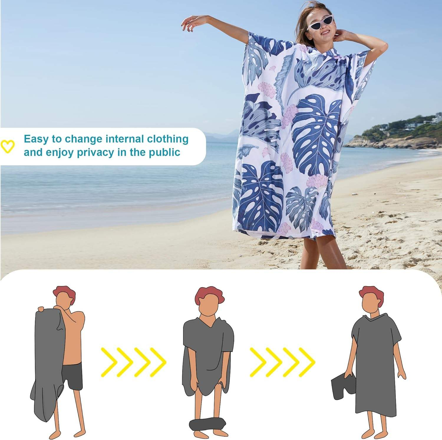 Terry Hooded Beach Poncho Robe for Adults