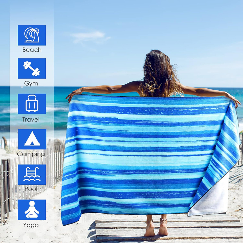 Blue striped OEM Beach Towel-Beach/Gym/Travel/Camping/Pool/Yoga
