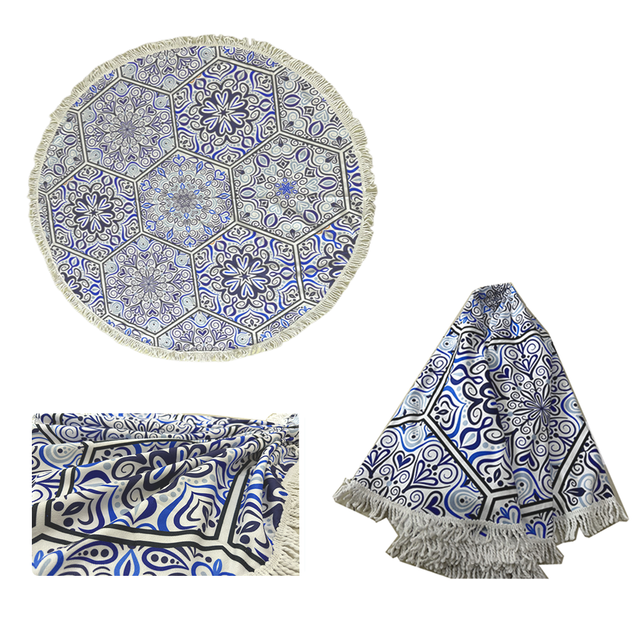 Blue And White Porcelain Round Beach Towel