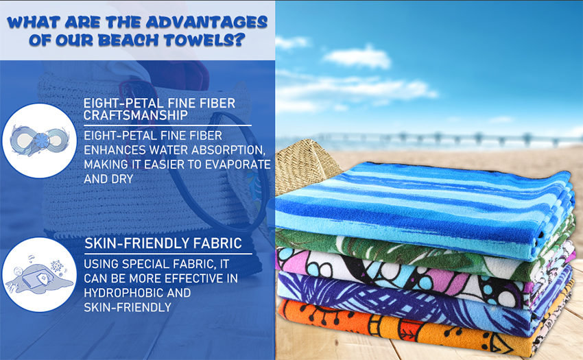 Blue striped OEM Beach Towel-WHAT ARE THE ADVANTAGESOF OUR BEACH TOWELS?